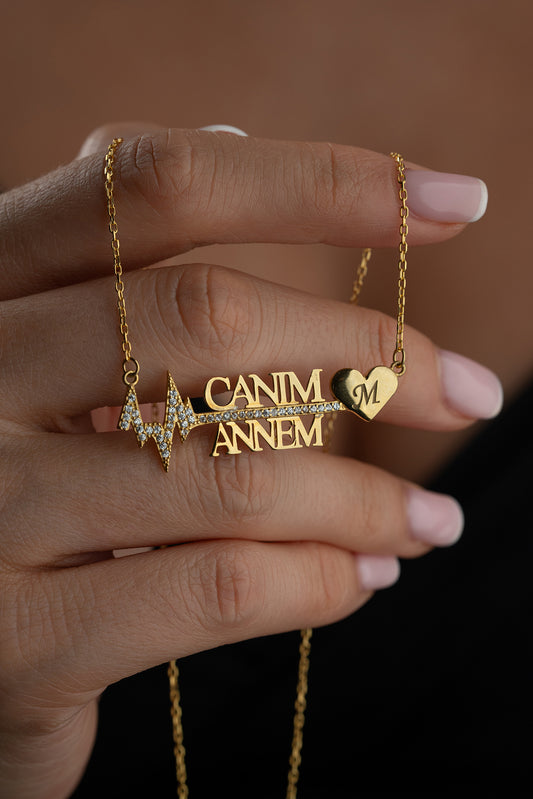 925 Ayar Gümüş Kişiye Özel Harf Yazılı Canım Annem Kolye