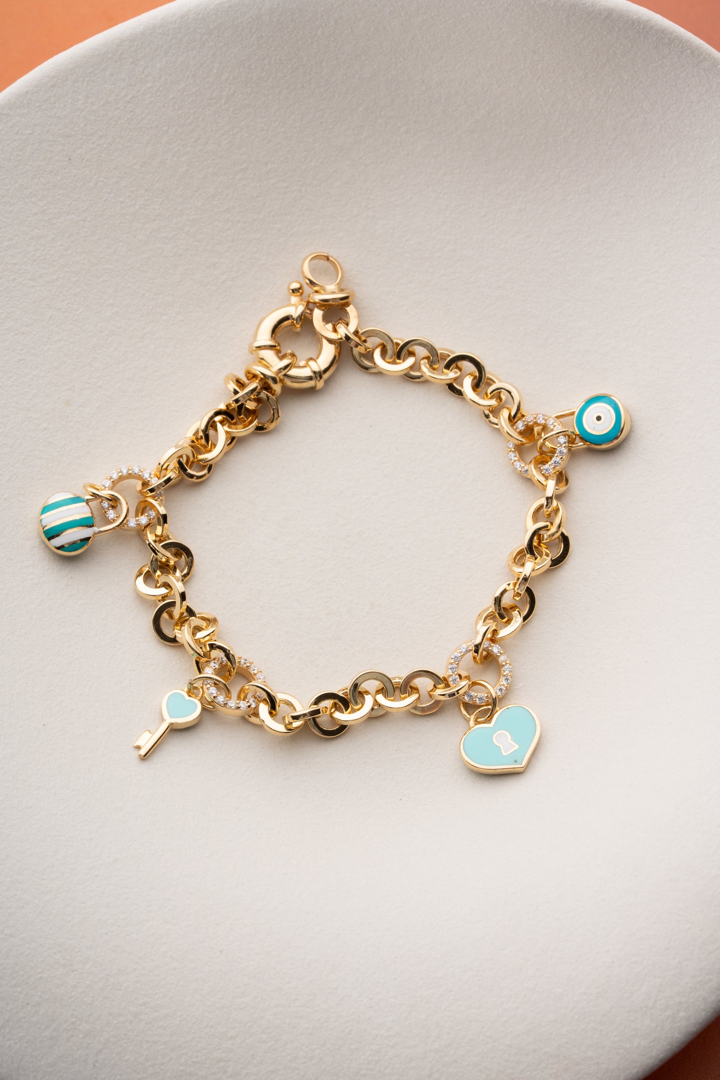 925 Ayar Gümüş Mineli Kalp Charm Bileklik