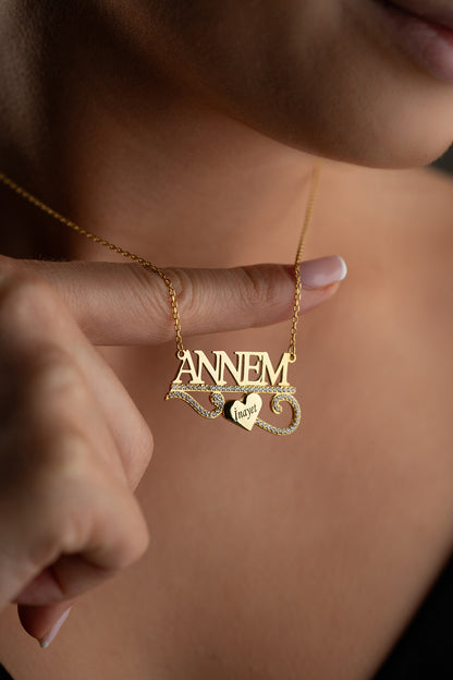 925 Ayar Gümüş Kişiye Özel İsim Yazılı Annem Kolye