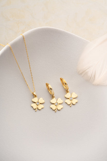 925 Ayar Gümüş Zirkon Taşlı Yonca Set