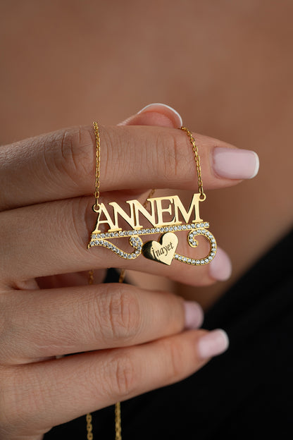 925 Ayar Gümüş Kişiye Özel İsim Yazılı Annem Kolye