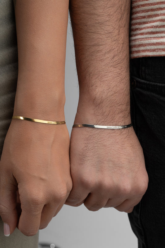 925 Ayar Gümüş Kişiye Özel İsim Yazılı İtalyan Zincir Çift Bileklik