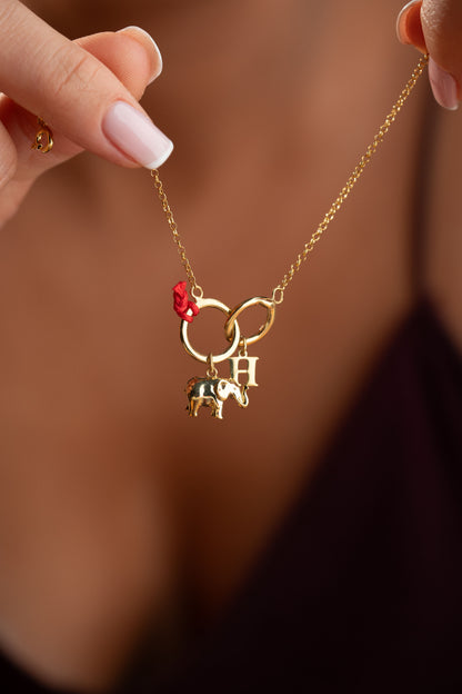925 Ayar Gümüş Kişiye Özel Harfli Filli Charm Bileklik