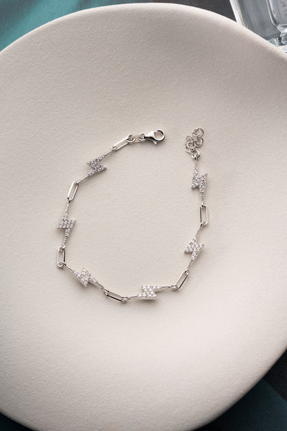 925 Ayar Gümüş Ataç Zincirli Şimşek Bileklik