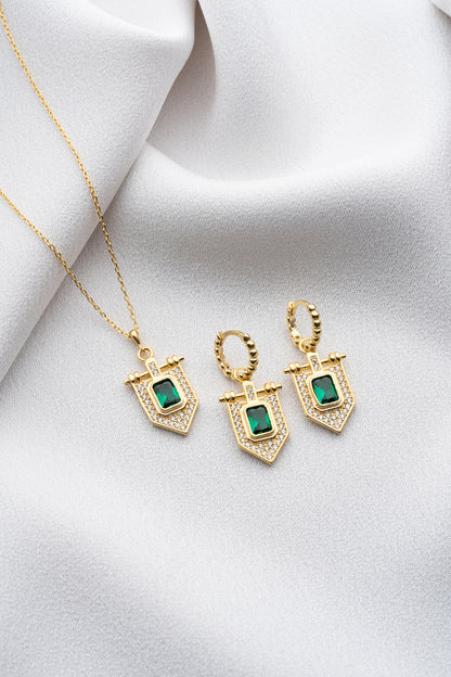 925 Ayar Gümüş Zümrüt Taşlı Set