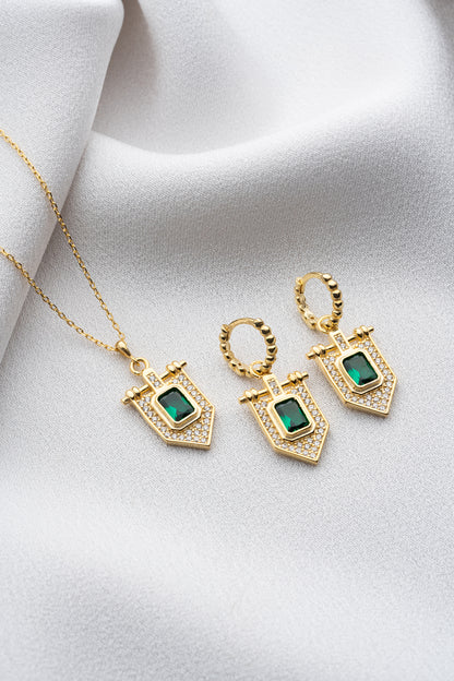 925 Ayar Gümüş Zümrüt Taşlı Set