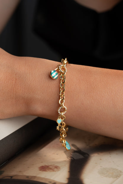 925 Ayar Gümüş Mineli Kalp Charm Bileklik