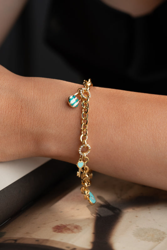 925 Ayar Gümüş Mineli Kalp Charm Bileklik