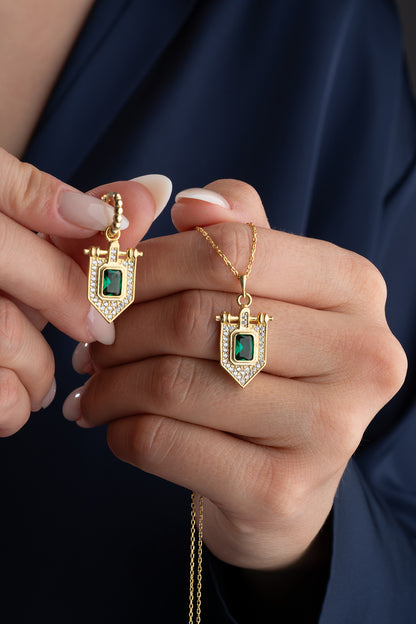 925 Ayar Gümüş Zümrüt Taşlı Set