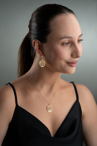 925 Ayar Gümüş Zümrüt Taşlı Sıralı Oval Set