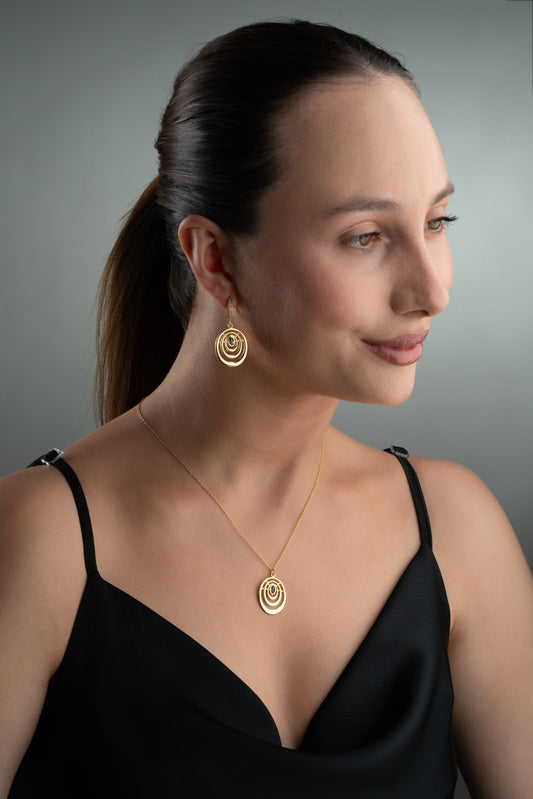 925 Ayar Gümüş Zümrüt Taşlı Sıralı Oval Set