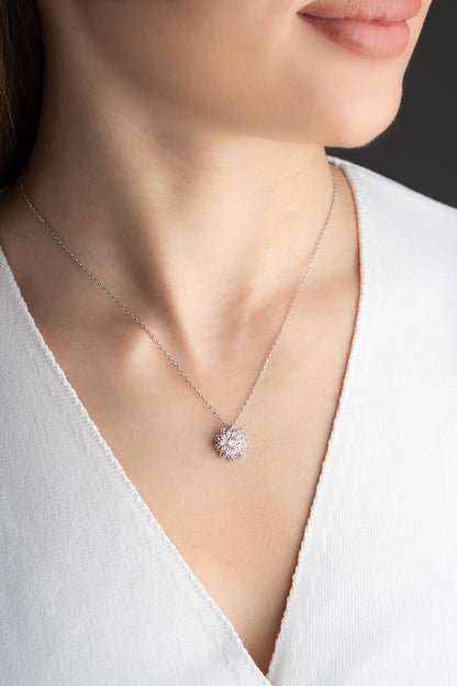 925 Ayar Gümü Pembe Taşlı Lotus Kolye