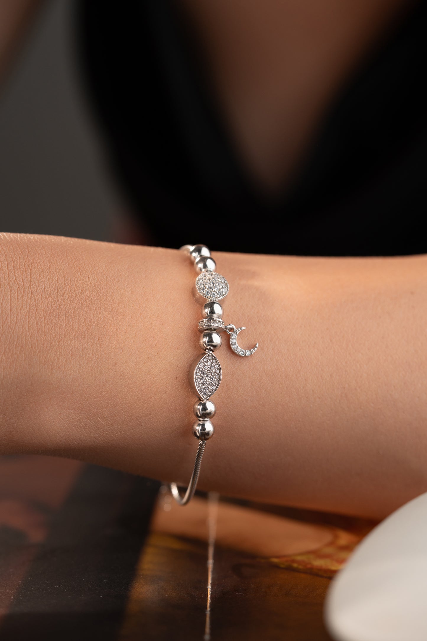925  Ayar  Gümüş Toplu Ay  Charm Sallantılı Bileklik