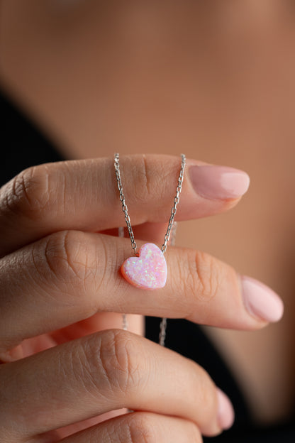 925 Ayar Gümüş Opal Taşlı Kalp Kolye