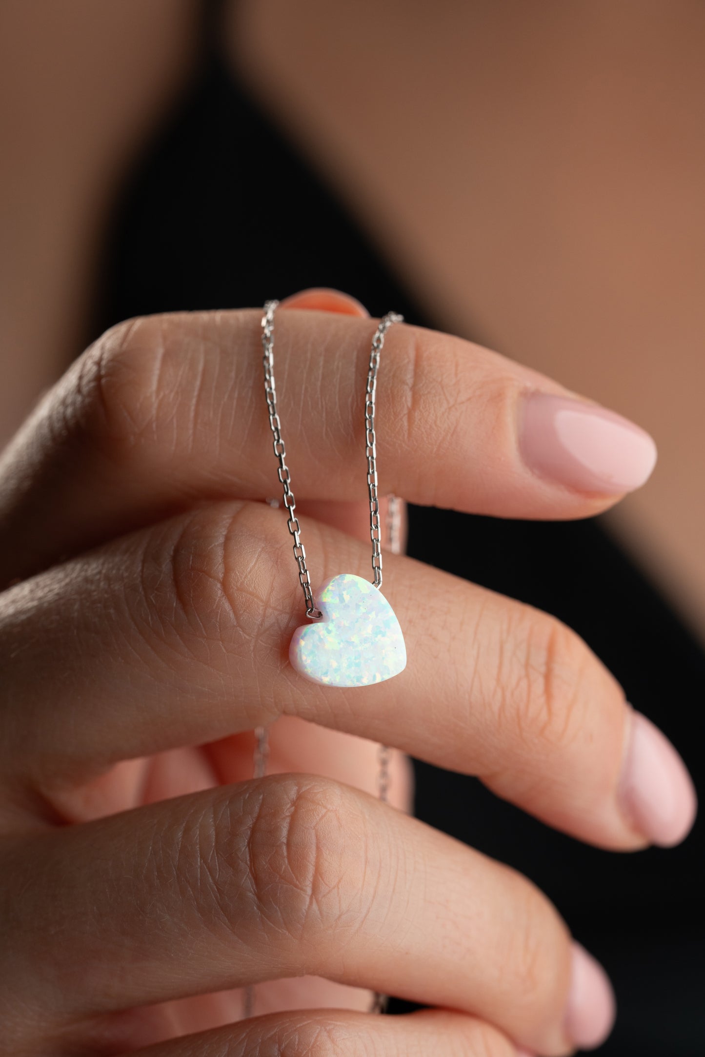 925 Ayar Gümüş Opal Taşlı Kalp Kolye