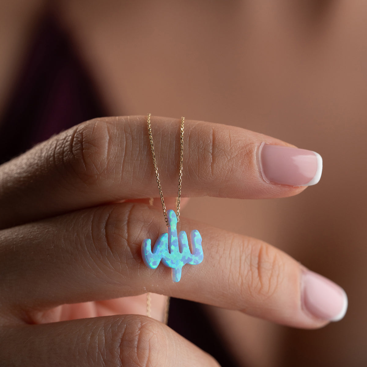 925 Ayar Gümüş Zincirli Opal Taşlı Allah Yazılı Kolye
