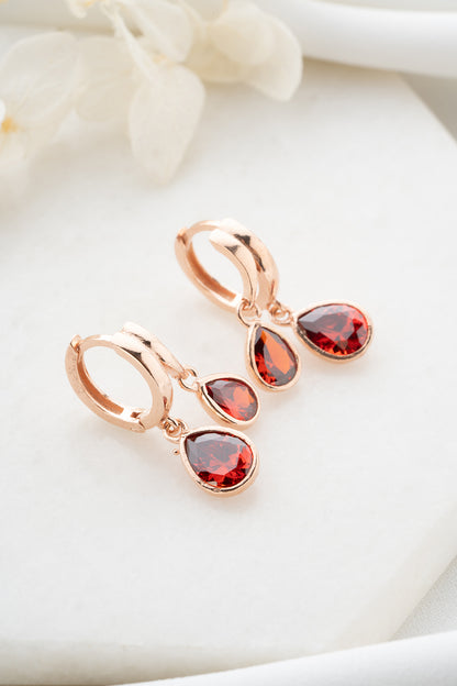 925 Ayar Gümüş Garnet Taşlı Damla Sallantı Küpe