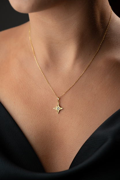 925 Ayar Gümüş Zirkon Taşlı Kutup Yıldızı Kolye