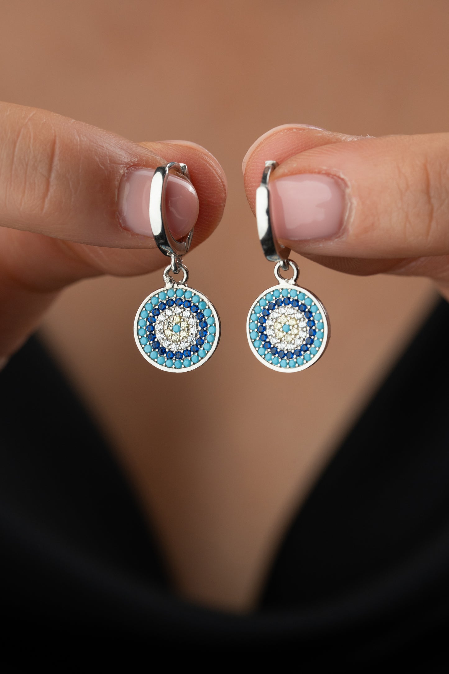 925 Ayar Gümüş Zirkon Taşlı Nazar Sallantılı Küpe