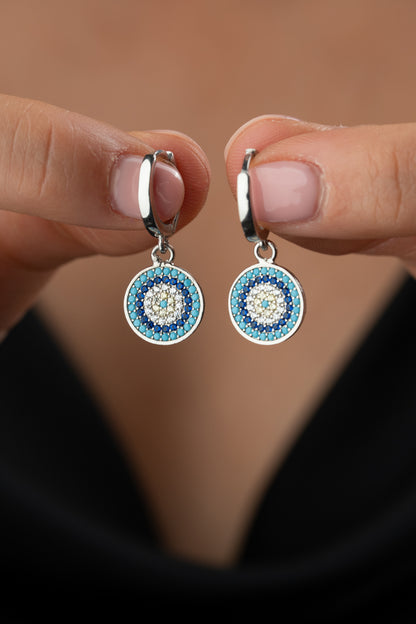 925 Ayar Gümüş Zirkon Taşlı Nazar Sallantılı Küpe