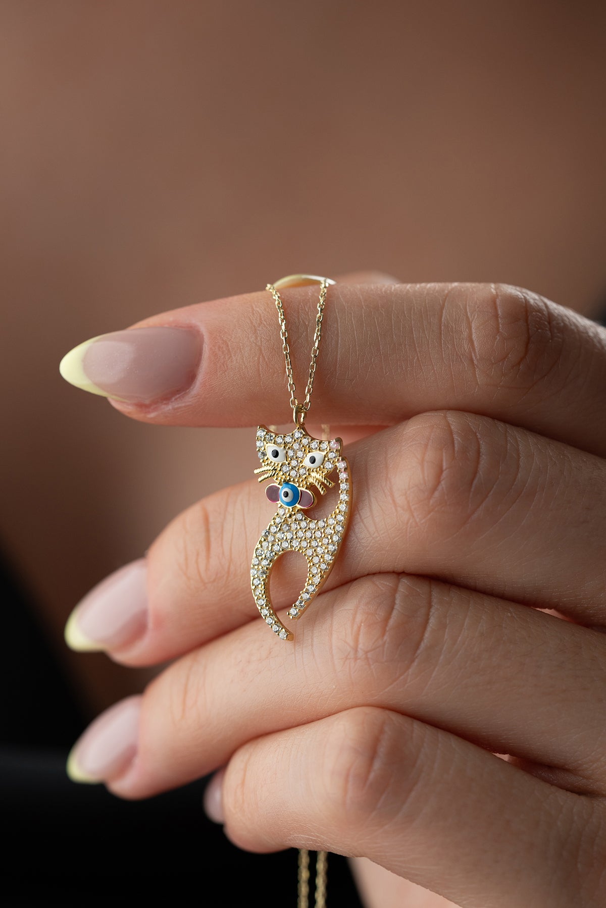 925 Ayar Gümüş Göz Nazarlı Kedi Kolye