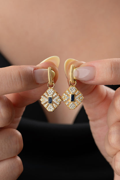 925 Ayar Gümüş Zirkon Taşlı Safir Baget Taşlı Trend Küpe