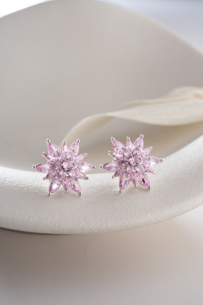 925 Ayar Gümüş Pembe Taşlı Çivili Lotus Kolye