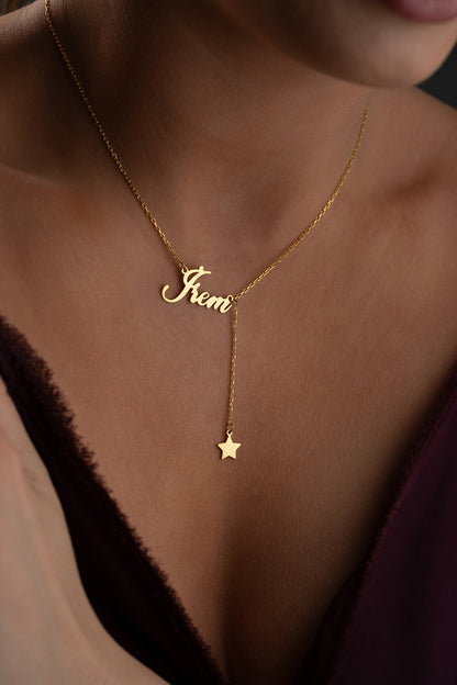 925 Ayar Gümüş Kişiye Özel İsim Yazılı Yıldız Charm Kolye