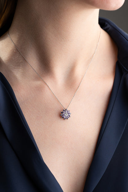 925 Ayar Gümüş Ametist Taşlı Lotus Kolye