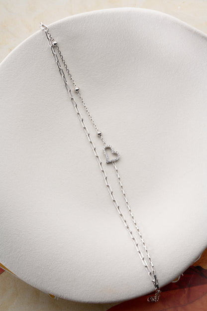925 Ayar Gümüş Çift Zincirli Kalpli Bileklik