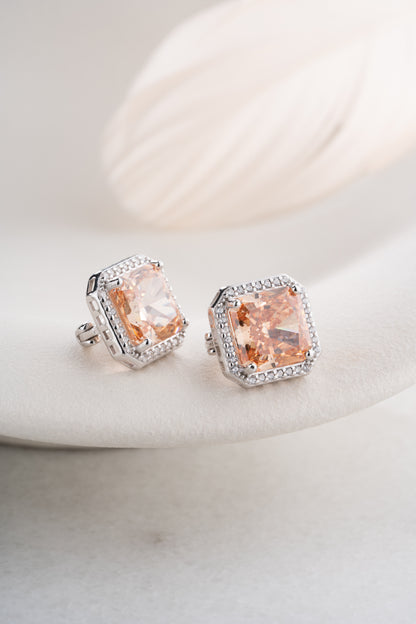 925 Ayar Gümüş Citrine Taşlı Kare Baget Küpe
