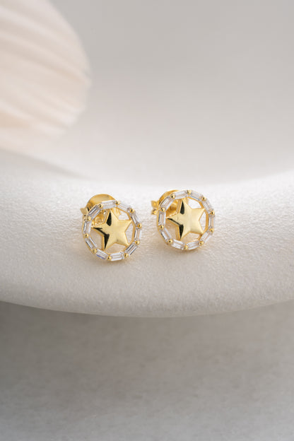 925 Ayar Gümüş Baget Taşlı Halka Yıldız Küpe