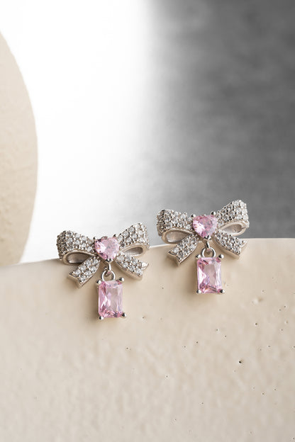 925 Ayar Gümüş Pembe Baget Taşlı Kurdale Küpe