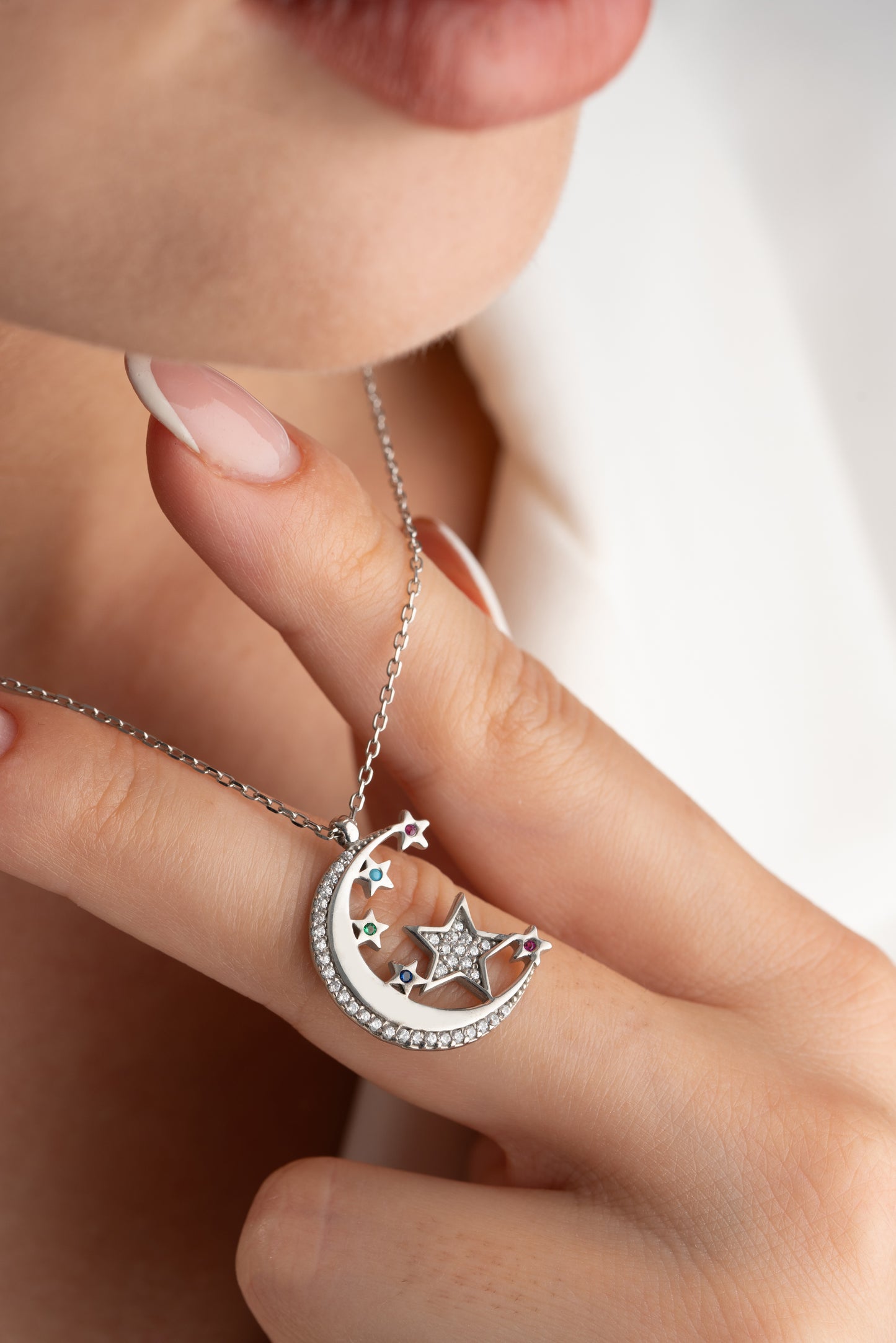 925 Ayar Gümüş Zirkon Taşlı Ay Yıldız Kolye