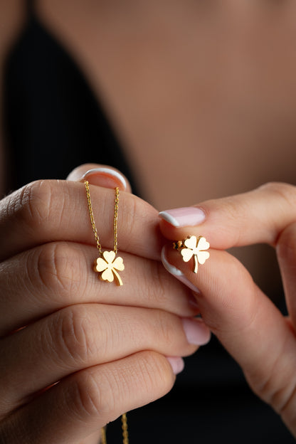 925 Ayar Gümüş Yonca Kolye Küpe Set