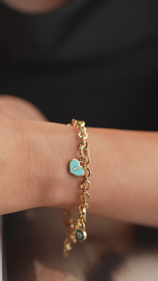 925 Ayar Gümüş Mineli Kalp Charm Bileklik