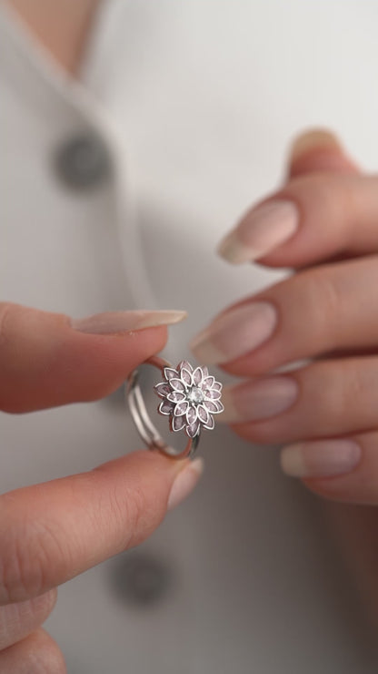 925 Ayar Gümüş Pembe Taşlı Lotus Çiçeği Yüzük