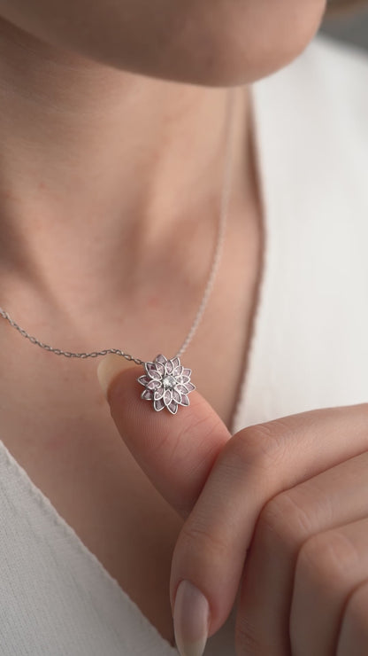 925 Ayar Gümü Pembe Taşlı Lotus Kolye