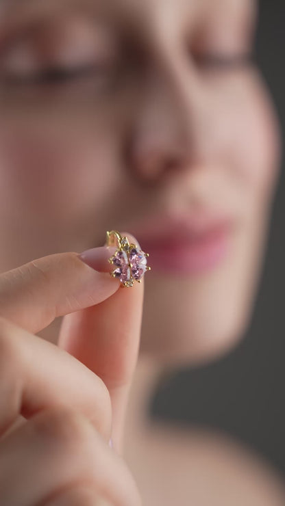 925 Ayar Gümüş Pembe Taşlı Yonca Küpe